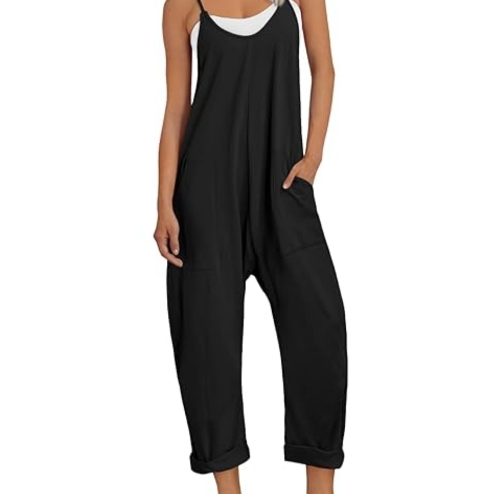 Black Loose Fit Pocketed Women's Jumpsuit/overall